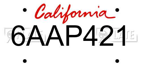 6AAP421 California License Plate