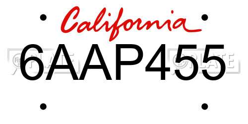 6AAP455 California License Plate