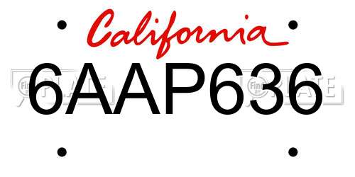 6AAP636 California License Plate