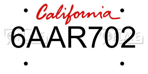 6AAR702 California License Plate