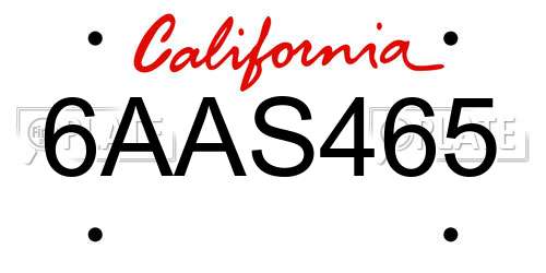 6AAS465 California License Plate