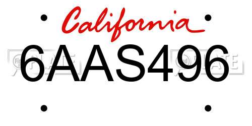 6AAS496 California License Plate