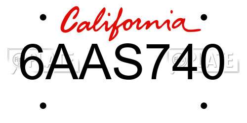 6AAS740 California License Plate