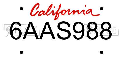 6AAS988 California License Plate
