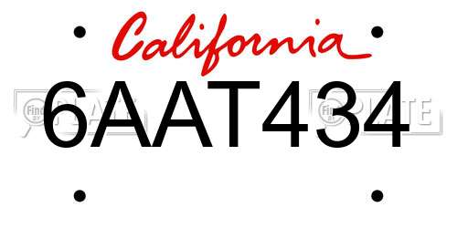6AAT434 California License Plate