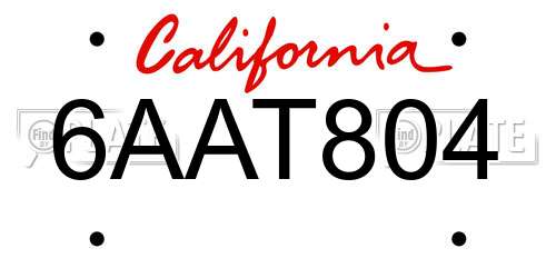 6AAT804 California License Plate