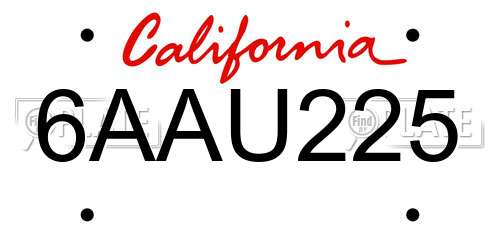 6AAU225 California License Plate