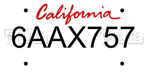 6AAX757 California License Plate