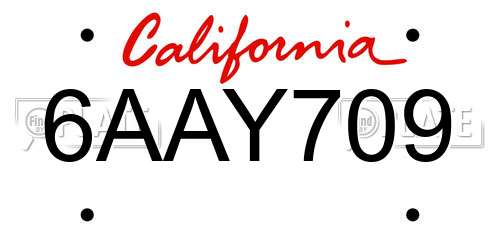 6AAY709 California License Plate