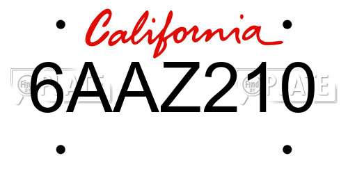 6AAZ210 California License Plate