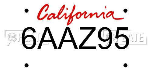 6AAZ95 California License Plate