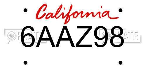 6AAZ98 California License Plate