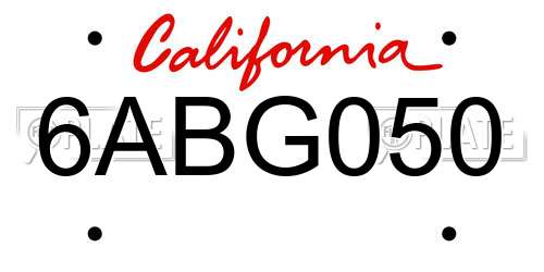 6ABG050 California License Plate