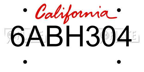6ABH304 California License Plate