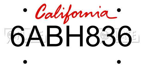 6ABH836 California License Plate