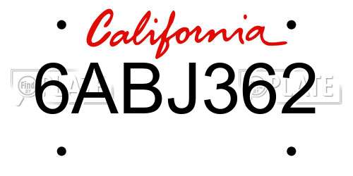 6ABJ362 California License Plate