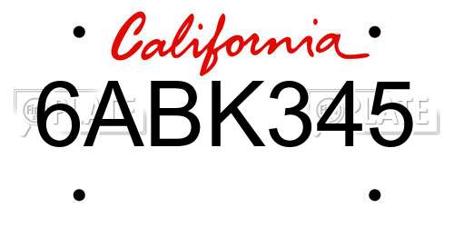 6ABK345 California License Plate