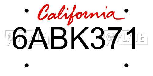 6ABK371 California License Plate