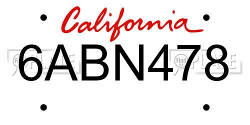 6ABN478 California License Plate
