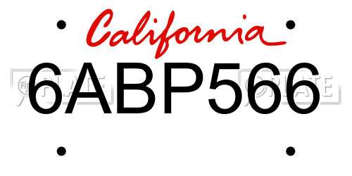6ABP566 California License Plate