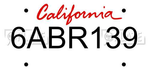 6ABR139 California License Plate