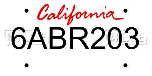 6ABR203 California License Plate