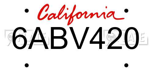 6ABV420 California License Plate