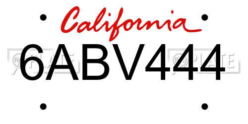 6ABV444 California License Plate