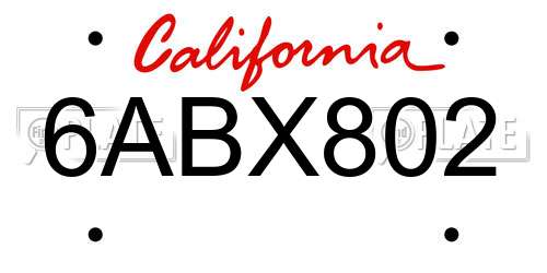 6ABX802 California License Plate