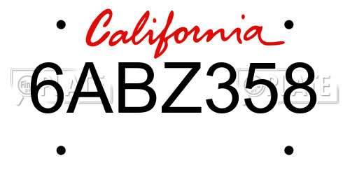 6ABZ358 California License Plate
