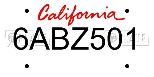6ABZ501 California License Plate
