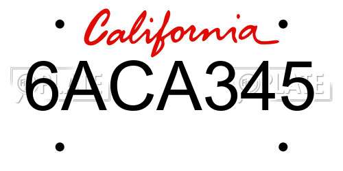 6ACA345 California License Plate