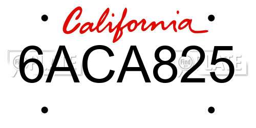 6ACA825 California License Plate