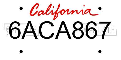 6ACA867 California License Plate