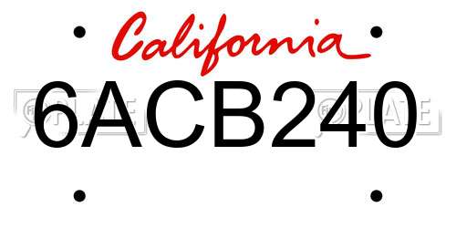 6ACB240 California License Plate