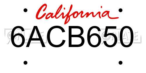 6ACB650 California License Plate