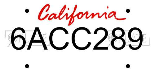 6ACC289 California License Plate