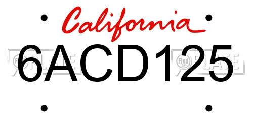 6ACD125 California License Plate