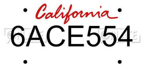 6ACE554 California License Plate