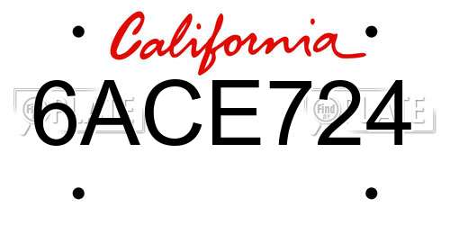 6ACE724 California License Plate