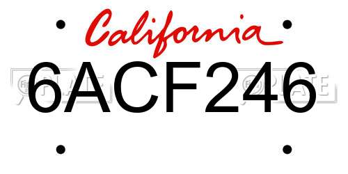 6ACF246 California License Plate