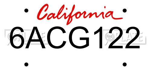 6ACG122 California License Plate