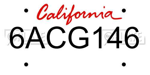 6ACG146 California License Plate