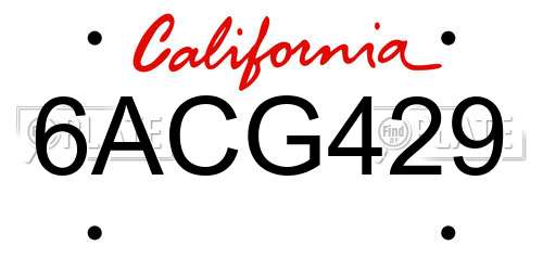 6ACG429 California License Plate