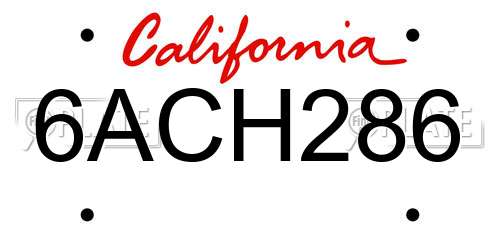 6ACH286 California License Plate
