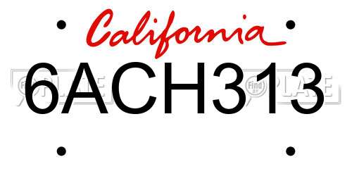 6ACH313 California License Plate