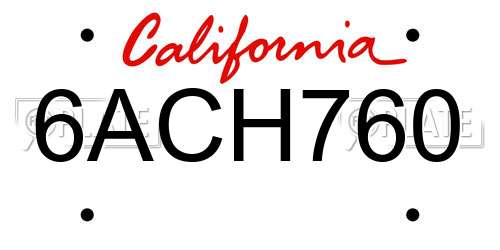 6ACH760 California License Plate