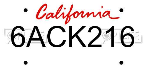 6ACK216 California License Plate