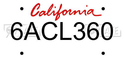 6ACL360 California License Plate