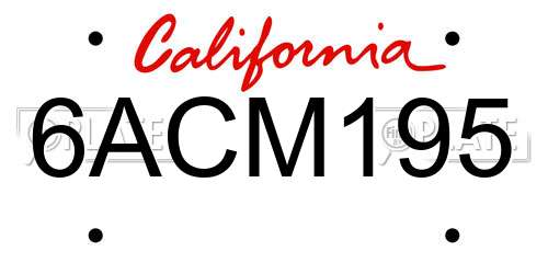 6ACM195 California License Plate